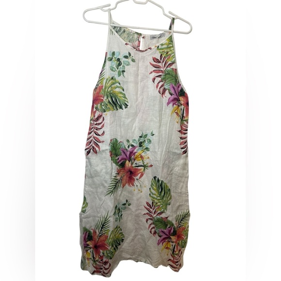 NEW NWT Lungo L’arno White 100% Linen Dress Coverup Size S Large Pockets Floral - Picture 1 of 7